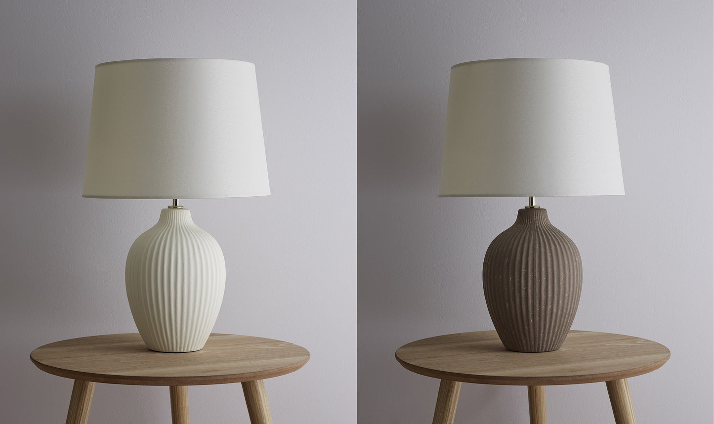 Nora Hohe Keramik Tischlampe Verfügbar in Creme oder Braun Mit einem passenden Lampenschirm