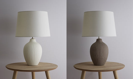 Nora Hohe Keramik Tischlampe Verfügbar in Creme oder Braun Mit einem passenden Lampenschirm