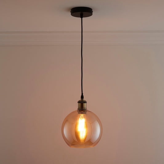 Antonio 1 Licht Hängende Glas-Deckenpendelleuchte mit Filament-Glühbirne 3 Farben erhältlich: Bernstein, Rauchtöne und Klar