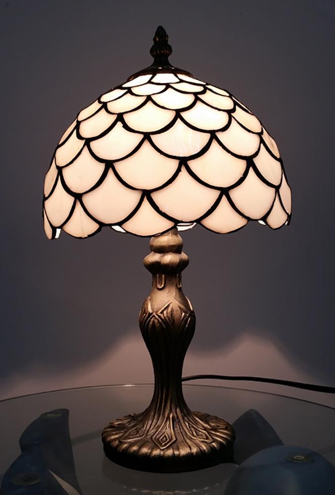 Lincoln Tiffany Stil Antike Messing Tischlampe mit Schirm (Elfenbeinweißer Schirm)