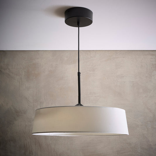 Luna Schwarze Stehlampe, Tischlampe oder Deckenpendelleuchte mit weißen Schirmen und integriertem LED