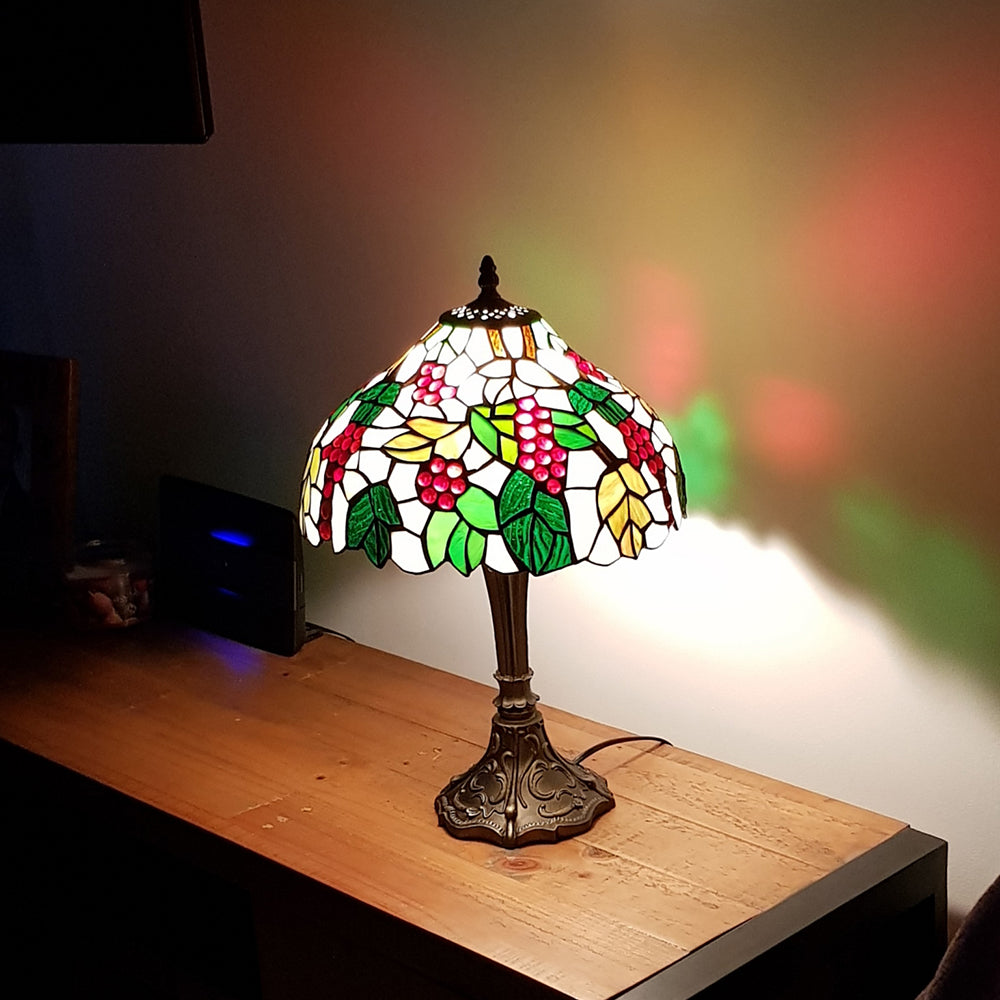KLiving 12" Handley Antik Messing Tiffany Tischlampe/Glas-Schirm mit gefärbtem Blatt