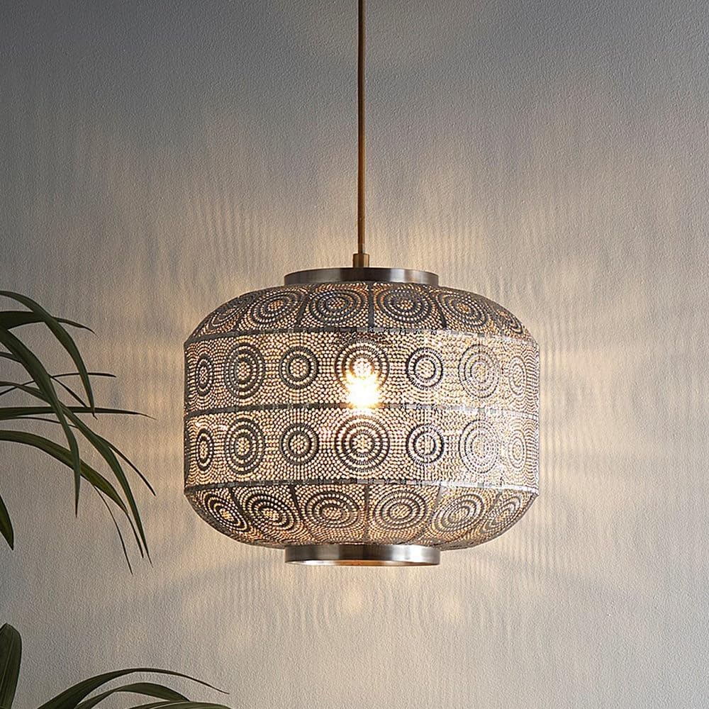 Geometrisches Muster Marokkanisches Design Tischlampe, Stehlampe oder Pendelleuchte | Satin-Nickel Korb-ähnliche zeitgenössische Beleuchtungslösung für moderne Häuser