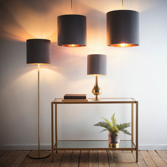 Grau Samt Trommel Lampenschirm für moderne Tischlampen und Deckenpendelleuchten