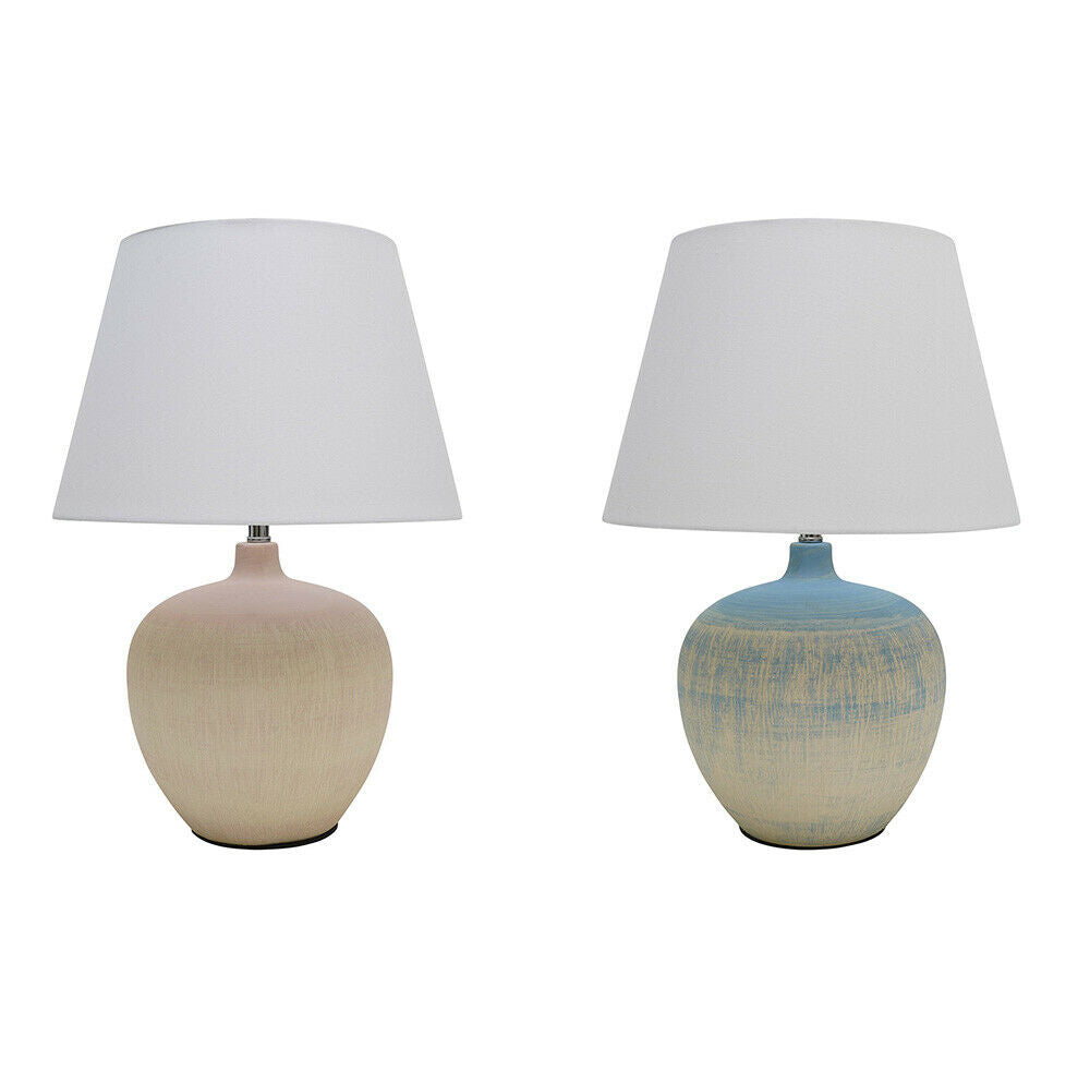 Tenby Tischlampe mit glasiertem Keramikfuß und stoffbeschichtetem Schirm
